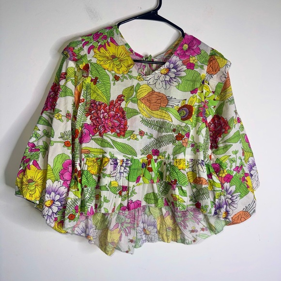 Love The Label Mitzie Floral Ruffle Blouse Boho Cotton Peplum Top - Picture 3 of 7